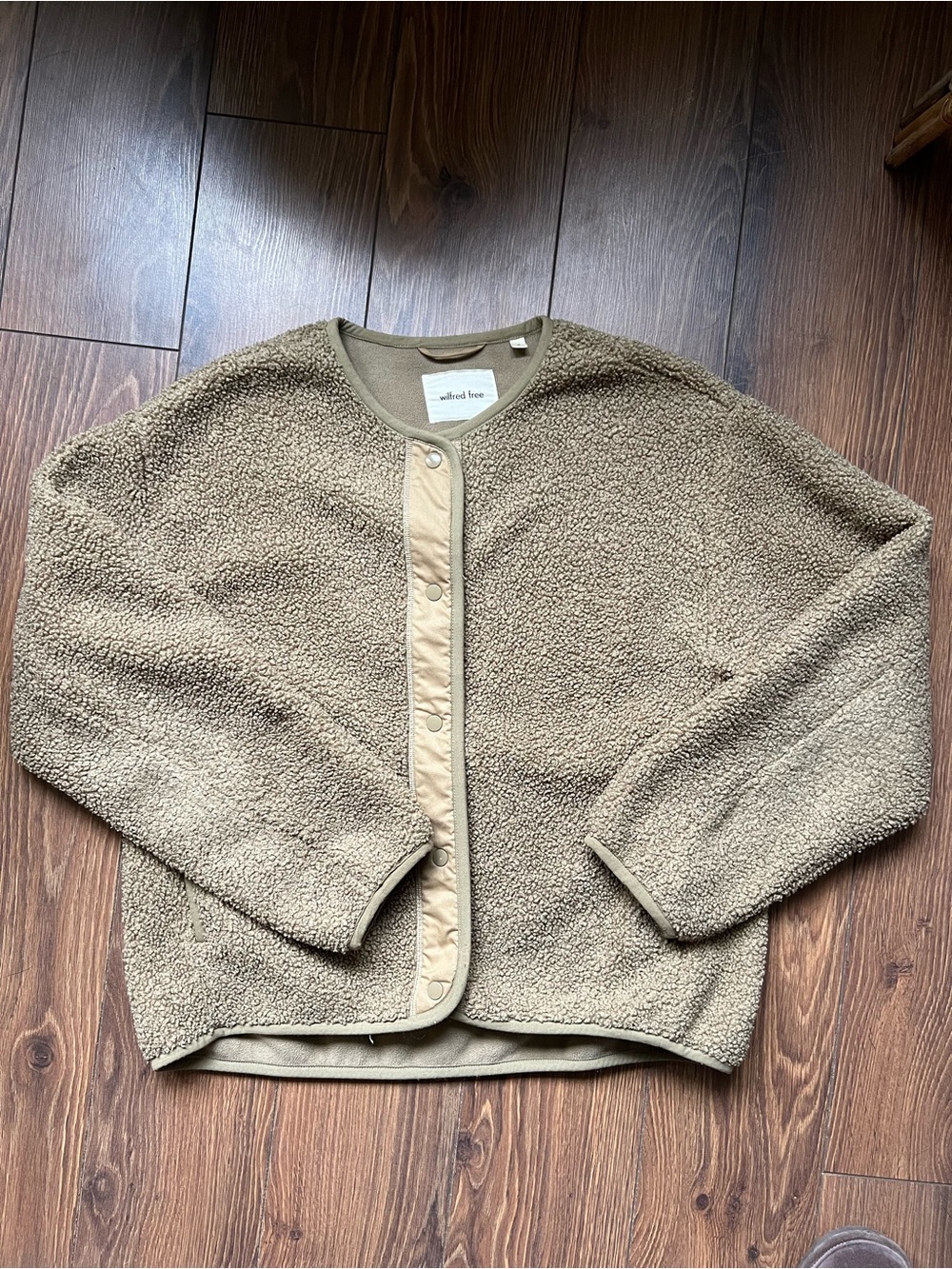 Wilfred Olive Taupe Sherpa Snap-Front Jacket